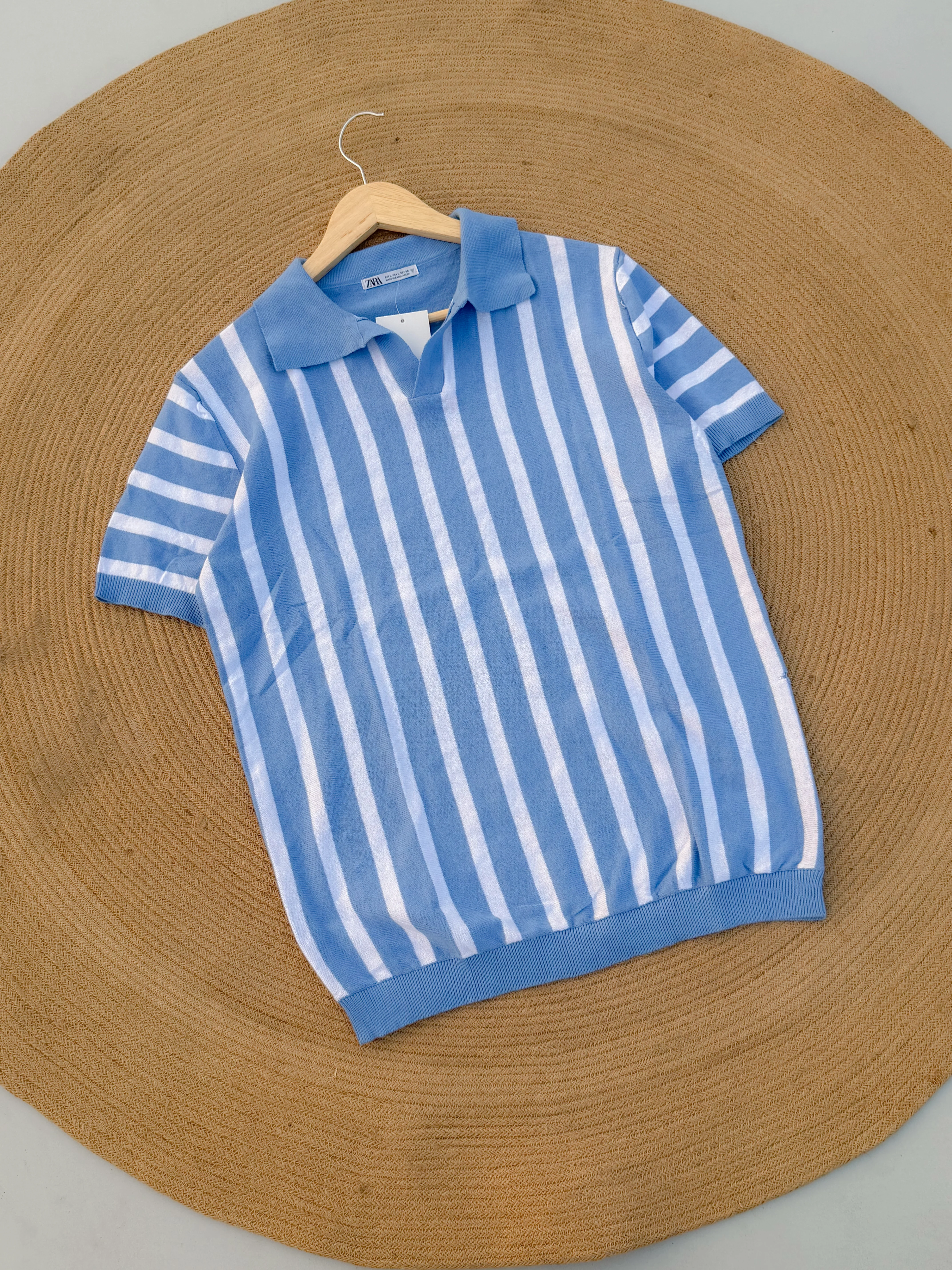 Retro Knitted Polo - Ice Blue